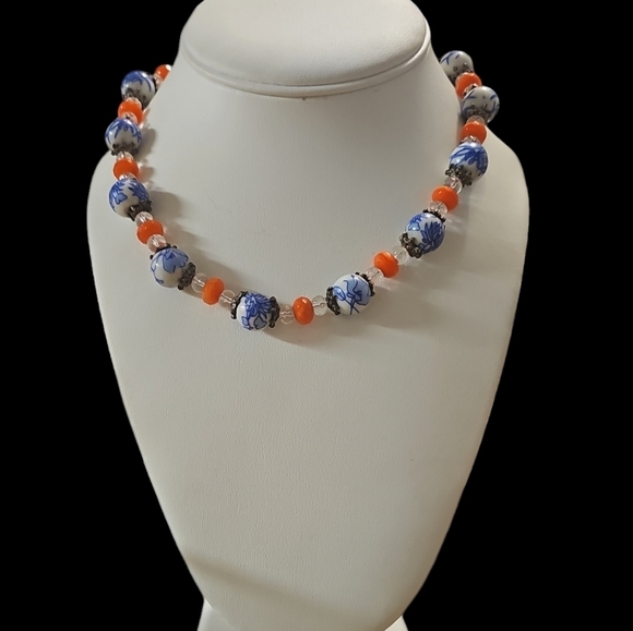 Chinese Cloissone Cinnabar Porcelain and Glass beads Necklace - Picture 5 of 5